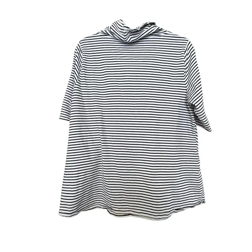 Soft Surroundings Promenade Large Tunic Striped Pockets Blk & White Coastal Prep